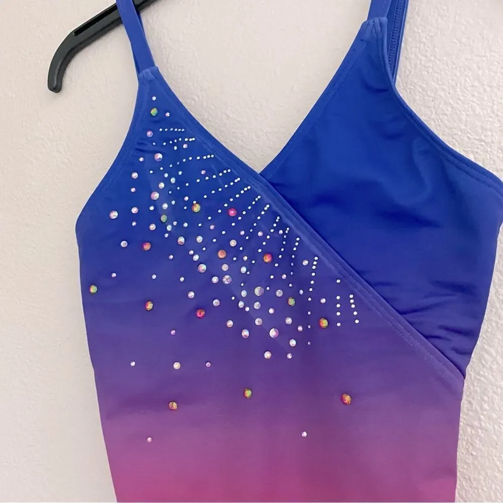 Weissman Costume solo dance rhinestone custom Ombre Leotard PL12366 XSA xs adult